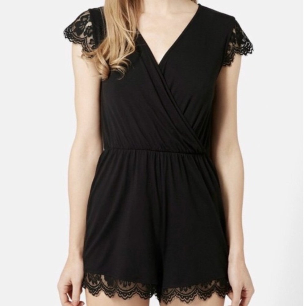 TOPSHOP black lace romper, US 4 fits like 0-2